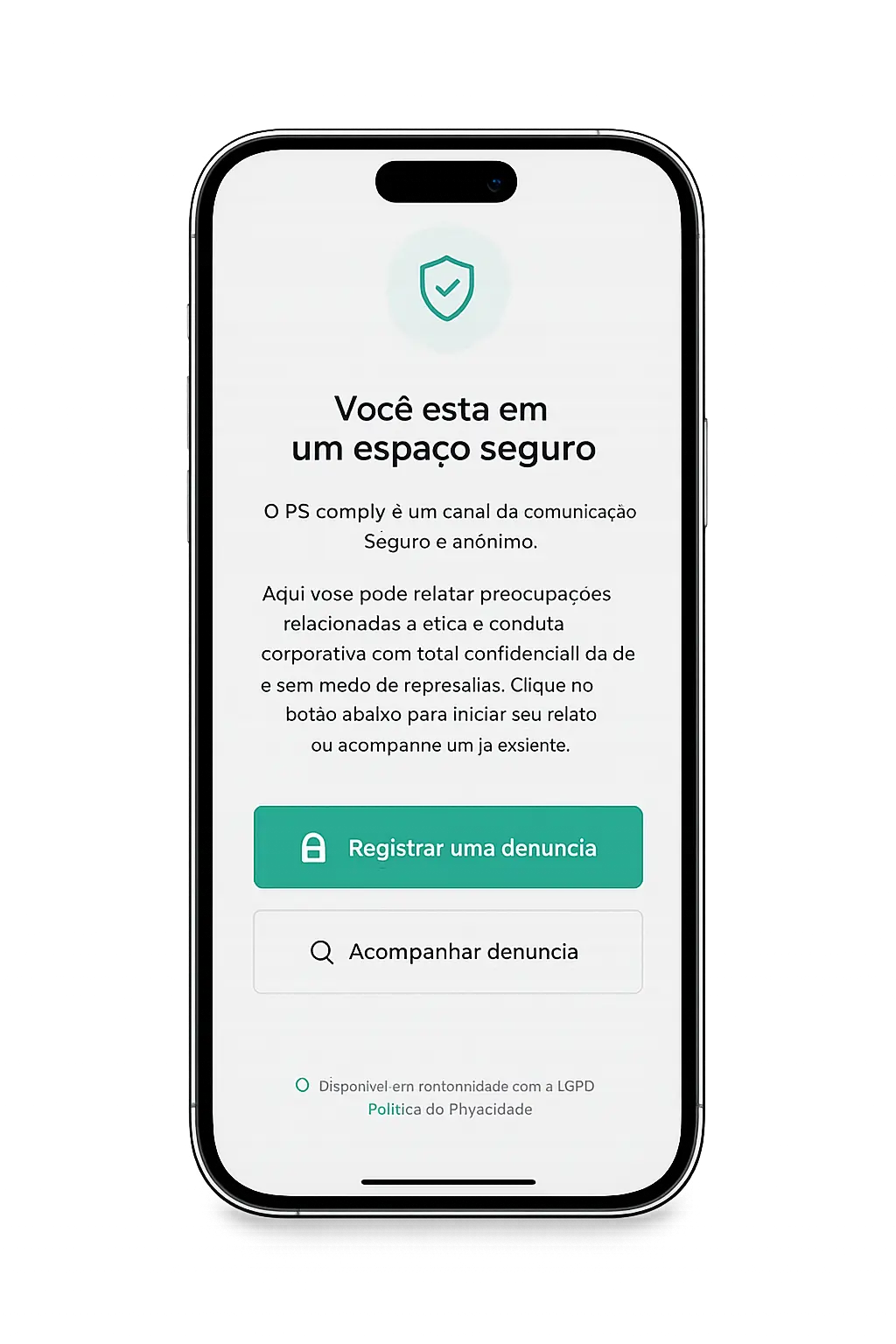 Tela do canal PScomply: registrar ou acompanhar uma denúncia